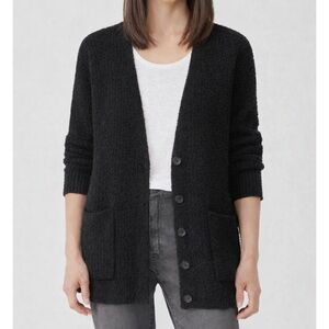 Eileen Fisher Organic Cotton Bouclé Oversized Cardigan — Soft Black